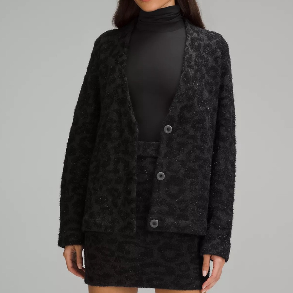 lululemon Wool-Blend Jacquard Cardigan Knit Leopard Graphite Grey Black Size XS